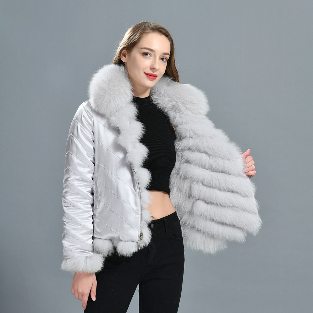 Genuine Fox Fur 100% Silk Lining Reversible Jacket For Ladies Double-sided Wear Winter Custom Wholes