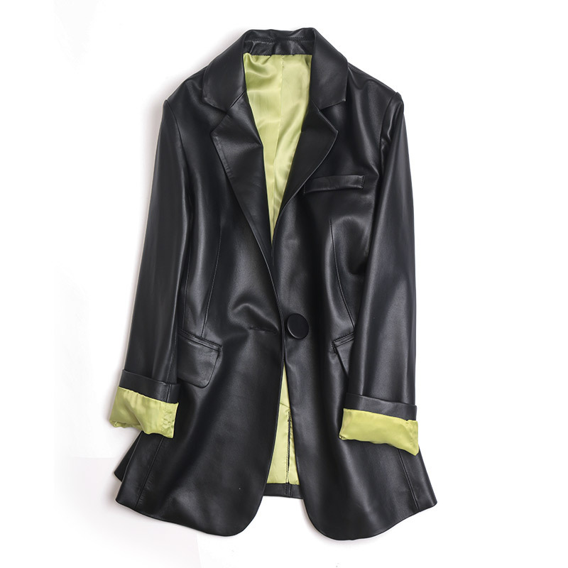 Texture good soft sheepskin leather garment women's short section slim dress collar coat