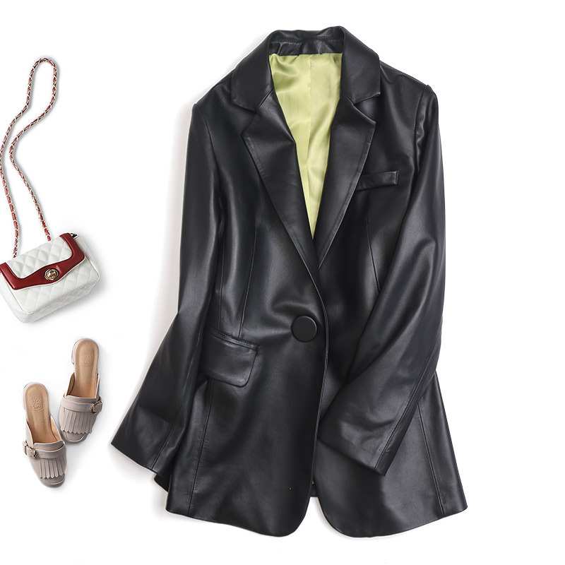 Texture good soft sheepskin leather garment women's short section slim dress collar coat