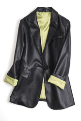 Texture good soft sheepskin leather garment women's short section slim dress collar coat