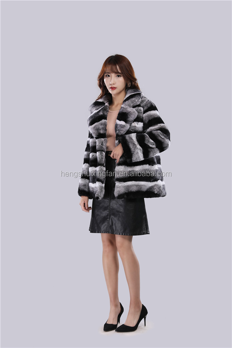 Luxury Fashion Rex Collar Coat With Long Sleeve Thick Warm Fur Winter Women Real Chinchilla Fur Coat
