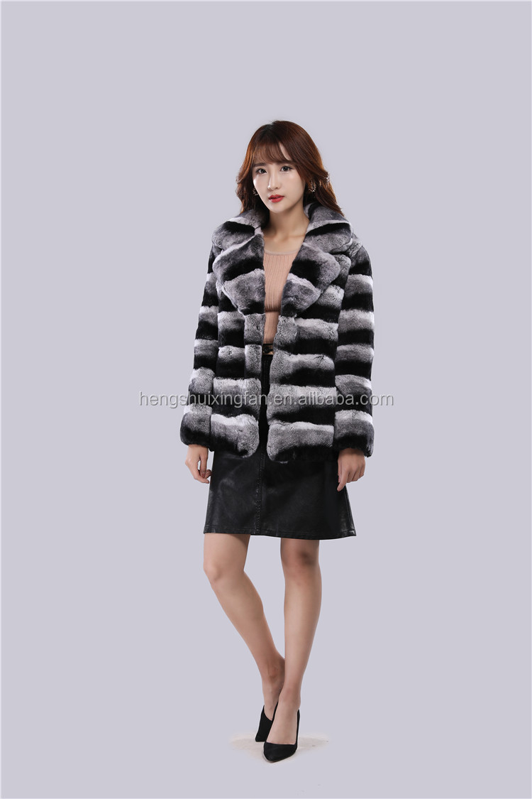 Luxury Fashion Rex Collar Coat With Long Sleeve Thick Warm Fur Winter Women Real Chinchilla Fur Coat