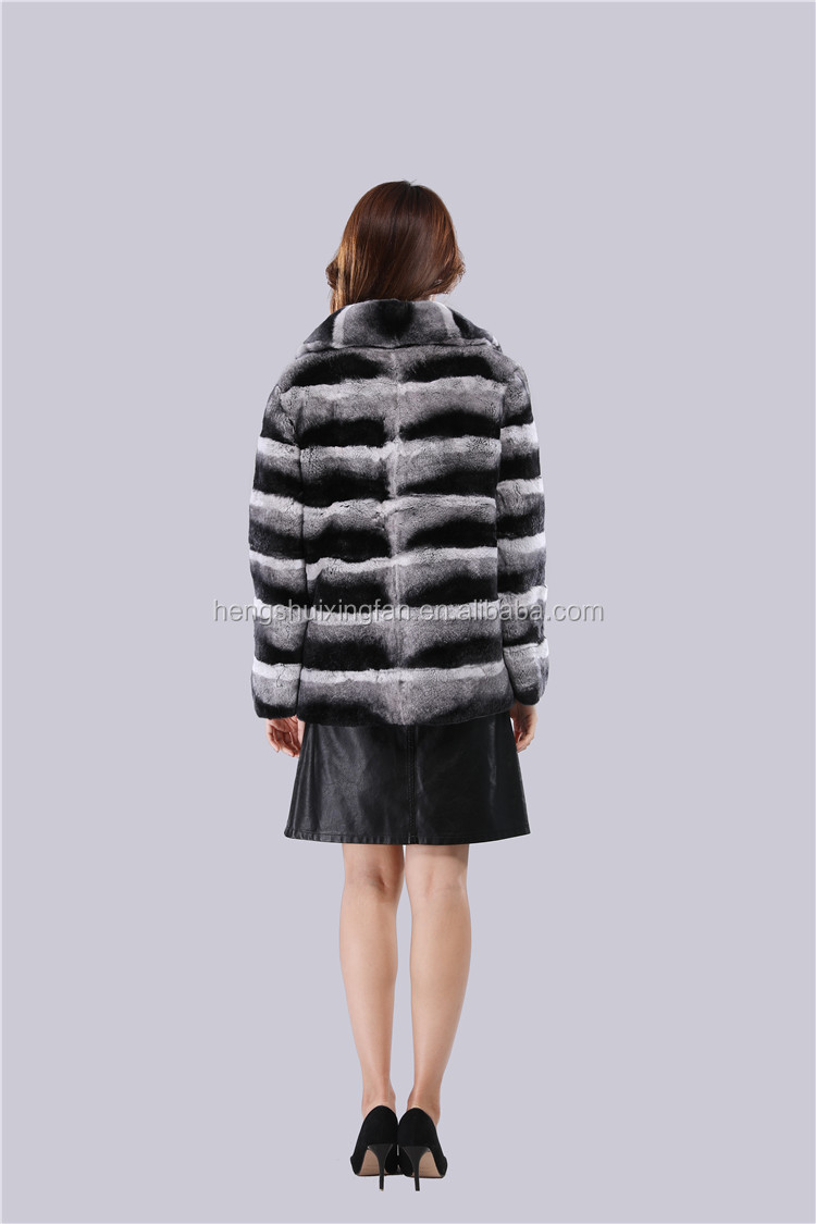 Luxury Fashion Rex Collar Coat With Long Sleeve Thick Warm Fur Winter Women Real Chinchilla Fur Coat
