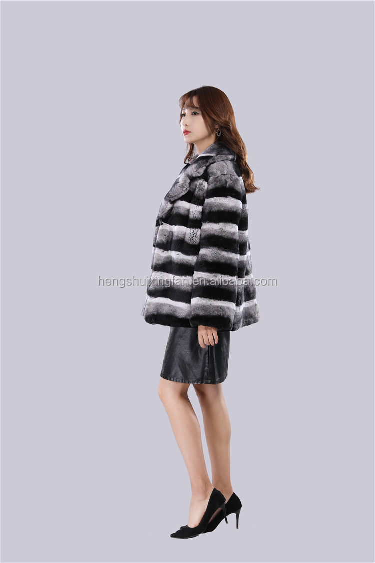 Luxury Fashion Rex Collar Coat With Long Sleeve Thick Warm Fur Winter Women Real Chinchilla Fur Coat