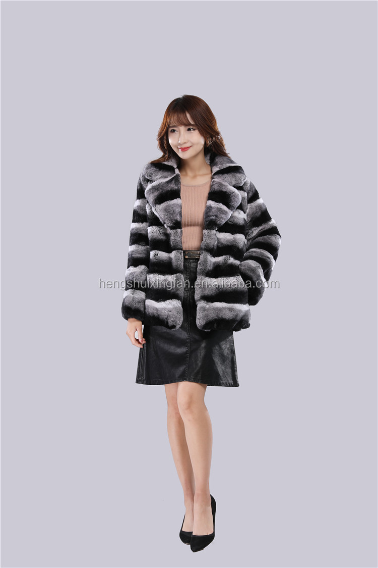 Luxury Fashion Rex Collar Coat With Long Sleeve Thick Warm Fur Winter Women Real Chinchilla Fur Coat