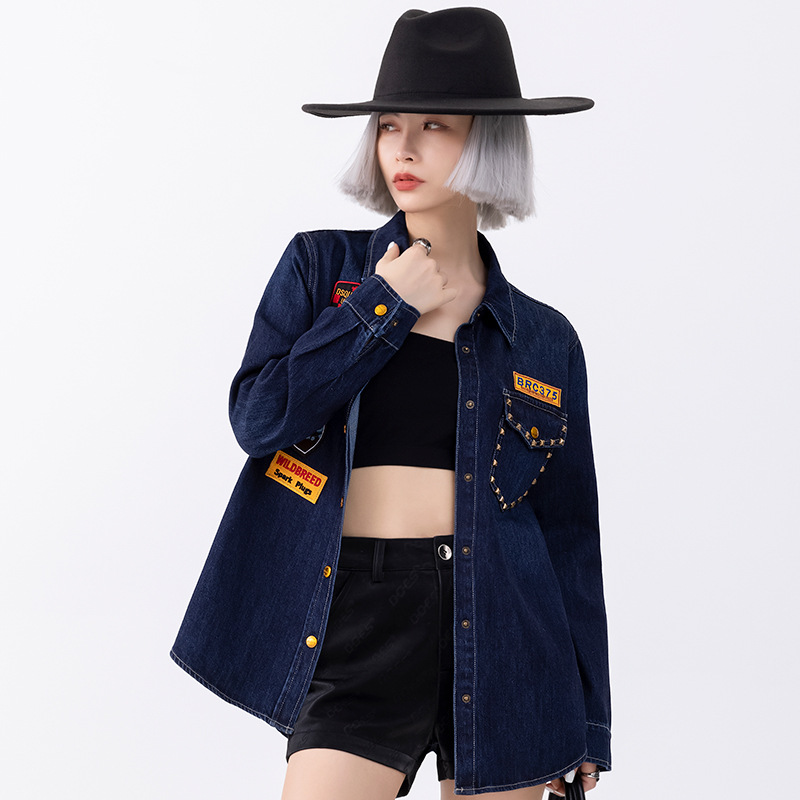 Jindou 2022 Autumn Women's Embroidered Loose Denim Jacket Studded Denim Jeans Jacket For Women