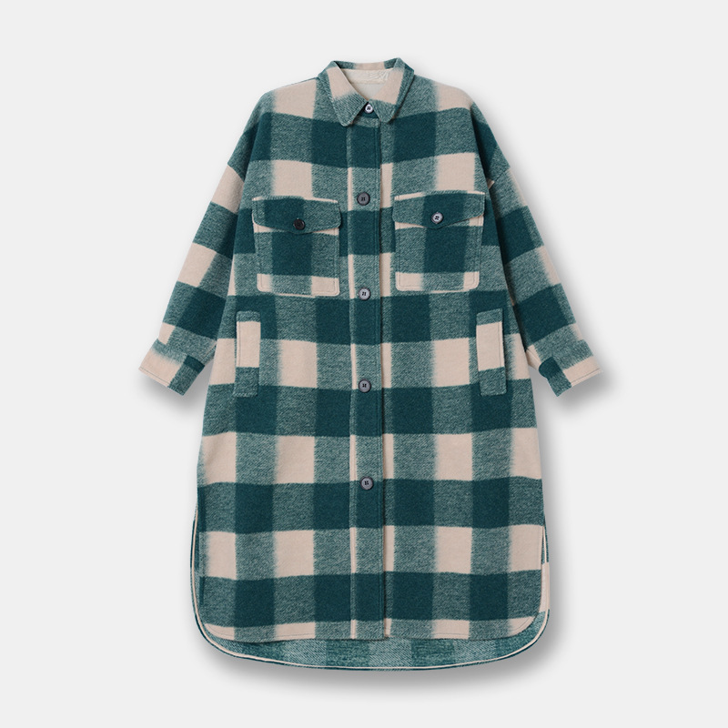 2022 New Korea Women's Long Coat Casual Lady Large Coat Plus Size Plaid Coat