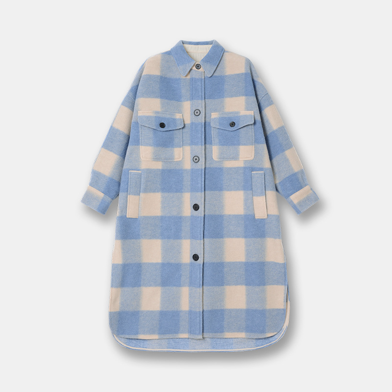 2022 New Korea Women's Long Coat Casual Lady Large Coat Plus Size Plaid Coat