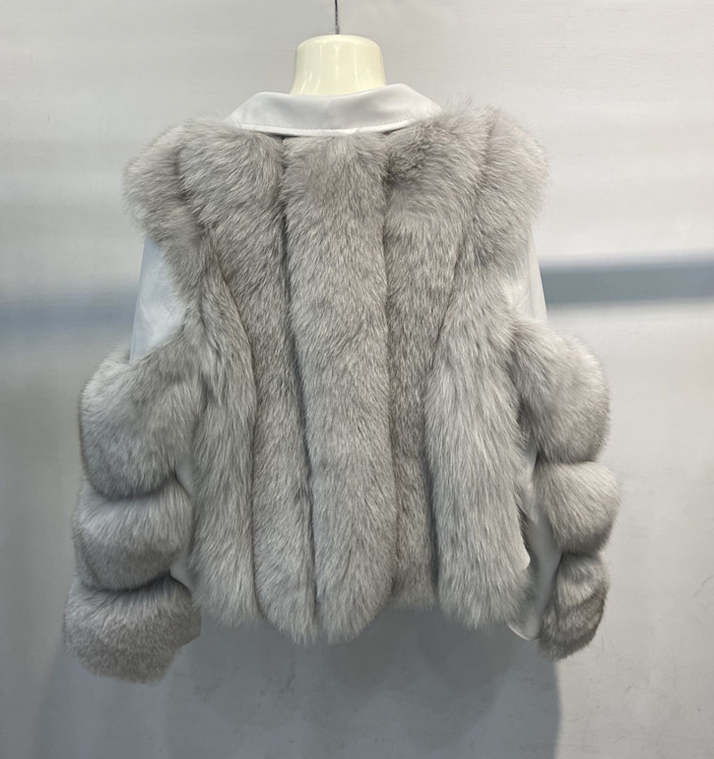 Sf0585 Winter leather jacket with real fox fur women's fur short coat women