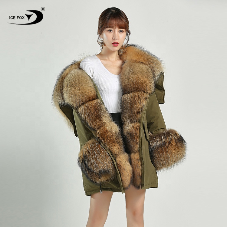 2022 Winter Jacket for Women Big Size Real Raccoon Fur Hooded Womens Fur Parka Coats