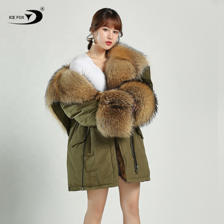 2022 Winter Jacket for Women Big Size Real Raccoon Fur Hooded Womens Fur Parka Coats