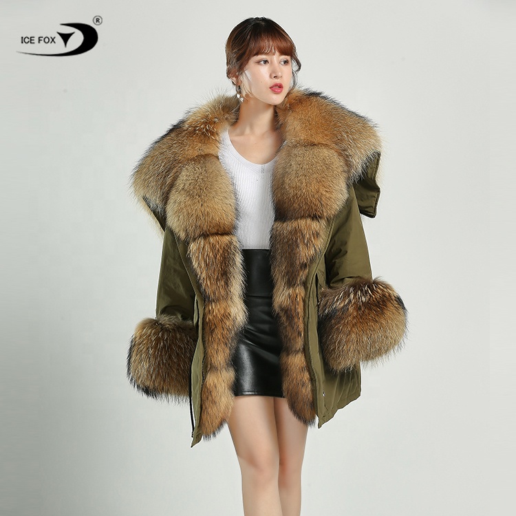 2022 Winter Jacket for Women Big Size Real Raccoon Fur Hooded Womens Fur Parka Coats