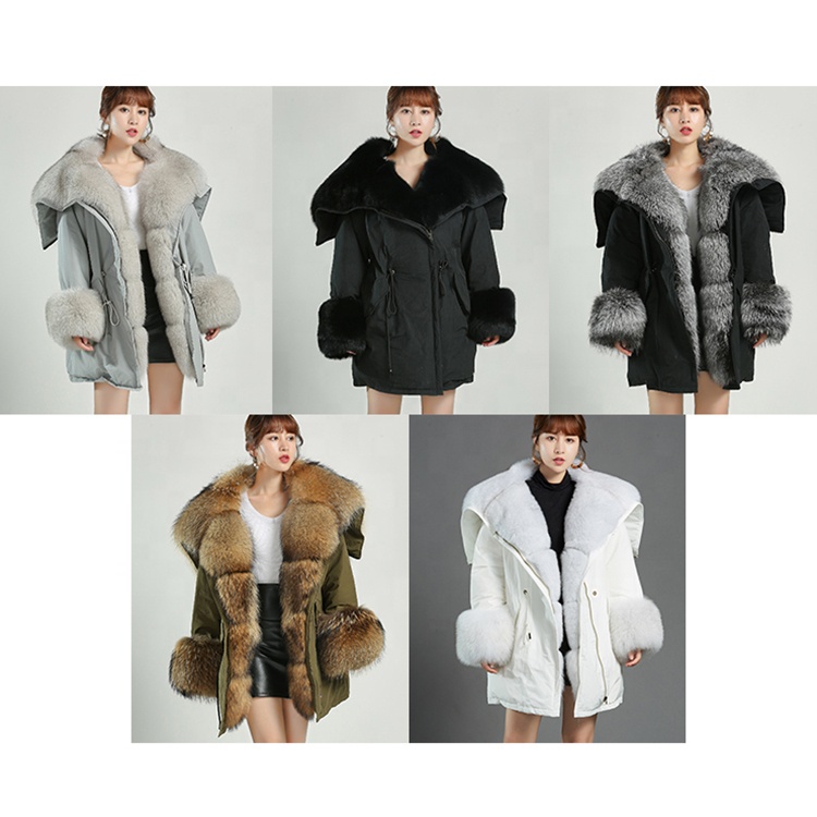 2022 Winter Jacket for Women Big Size Real Raccoon Fur Hooded Womens Fur Parka Coats