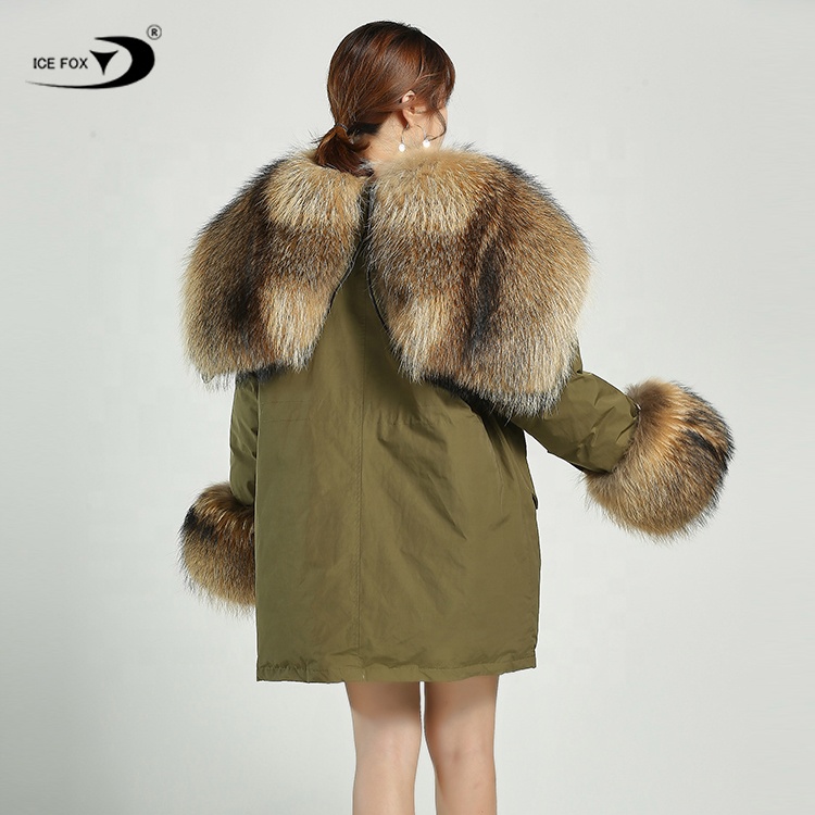 2022 Winter Jacket for Women Big Size Real Raccoon Fur Hooded Womens Fur Parka Coats