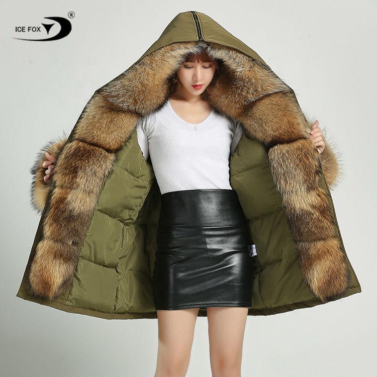 2022 Winter Jacket for Women Big Size Real Raccoon Fur Hooded Womens Fur Parka Coats