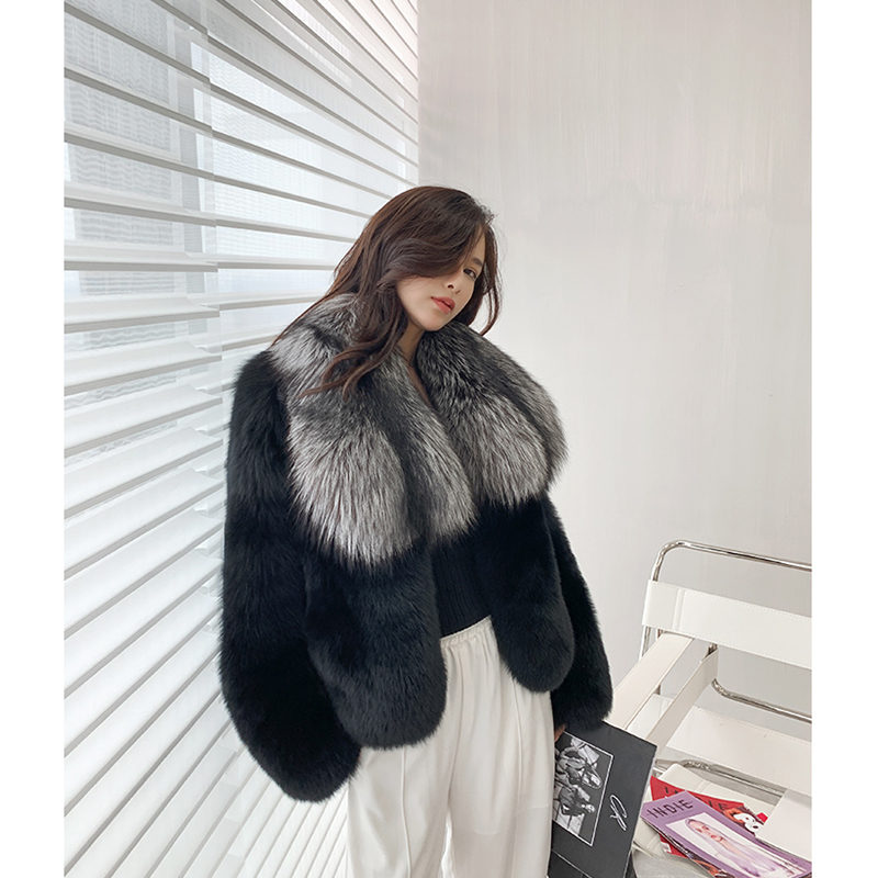 New y2k style whole skin real fox fur coat for women winter warm gorgeous natural fox fur collar sho