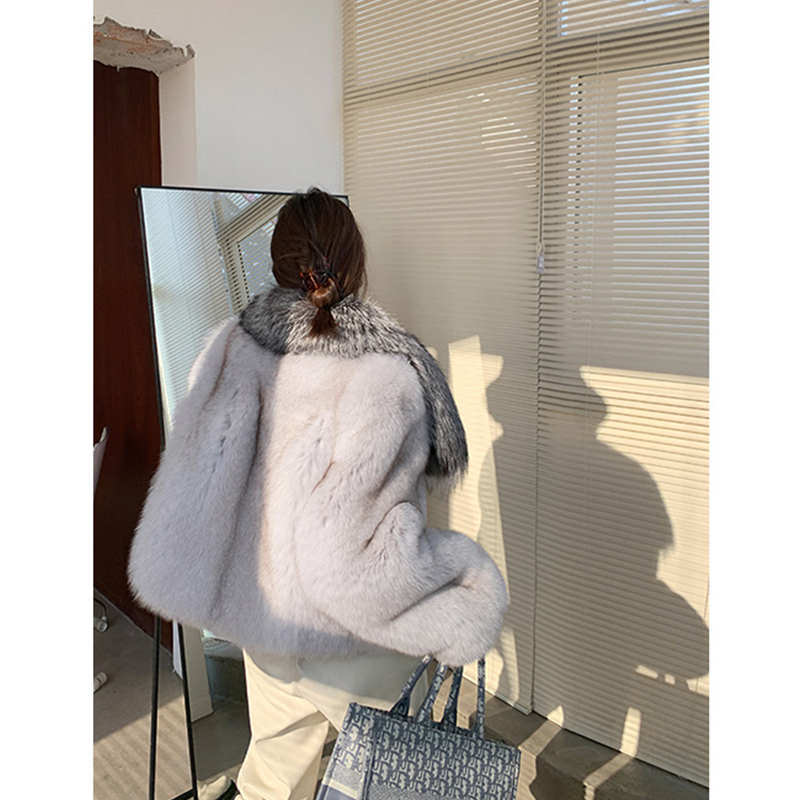 New y2k style whole skin real fox fur coat for women winter warm gorgeous natural fox fur collar sho