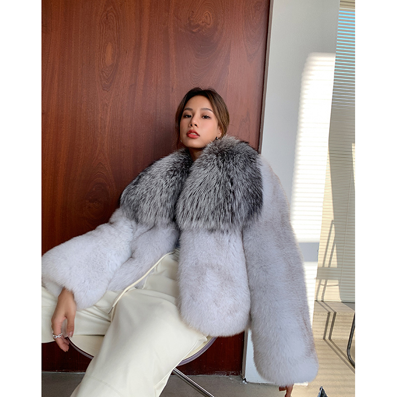 New y2k style whole skin real fox fur coat for women winter warm gorgeous natural fox fur collar sho