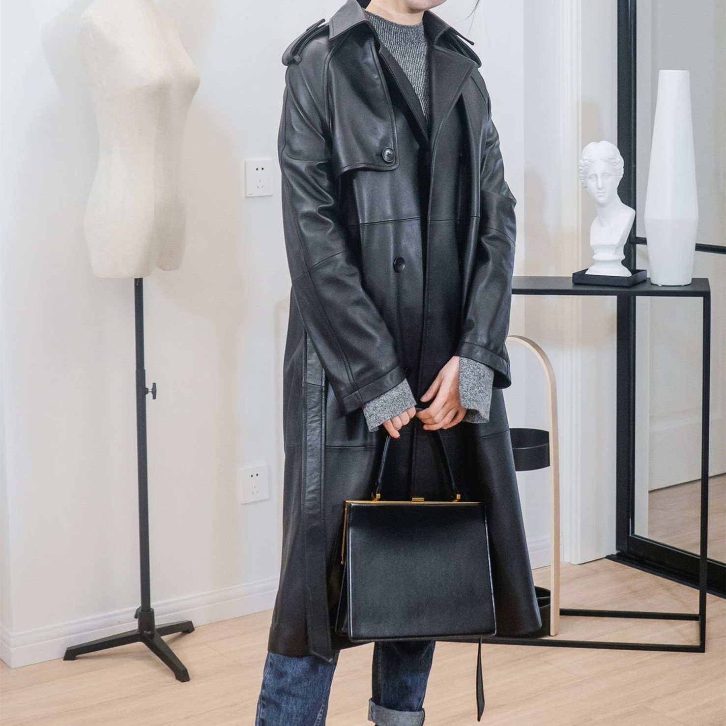 Wholesale Elegant Women Genuine Leather Fancy Real Sheepskin Leather Coat For Ladies Sexy Long Jacke