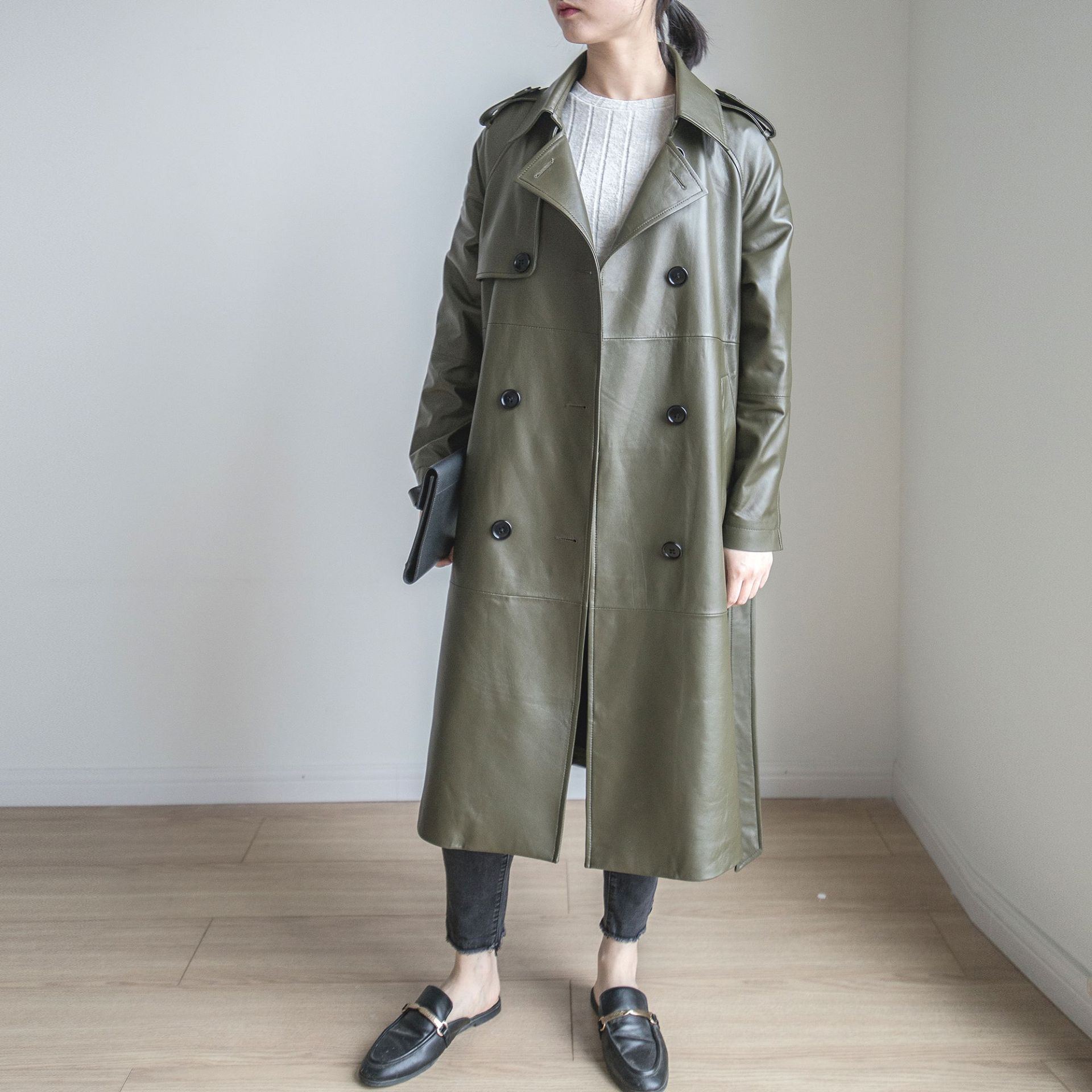 Wholesale Elegant Women Genuine Leather Fancy Real Sheepskin Leather Coat For Ladies Sexy Long Jacke