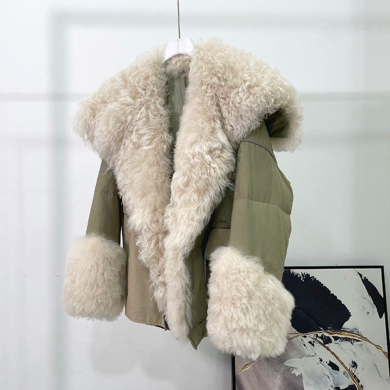 OFTBUY 2021 New Winter Down Jacket Women Coat Double Face Fur Real Lambswool Big Fur Collar Warm Out