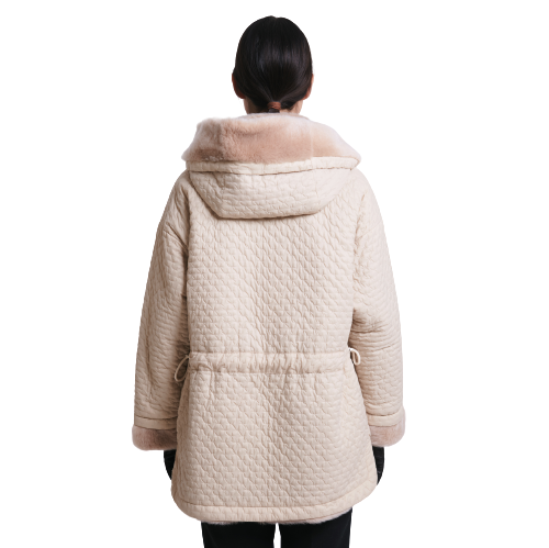 Top quality italian handmade reversible women shearling coat in genuine fur and quilted fabric for f