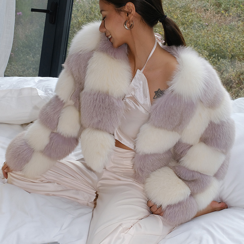 Fashion Trend Winter Warm Fluffy Jacket Real Crop Fox Fur Coat Women