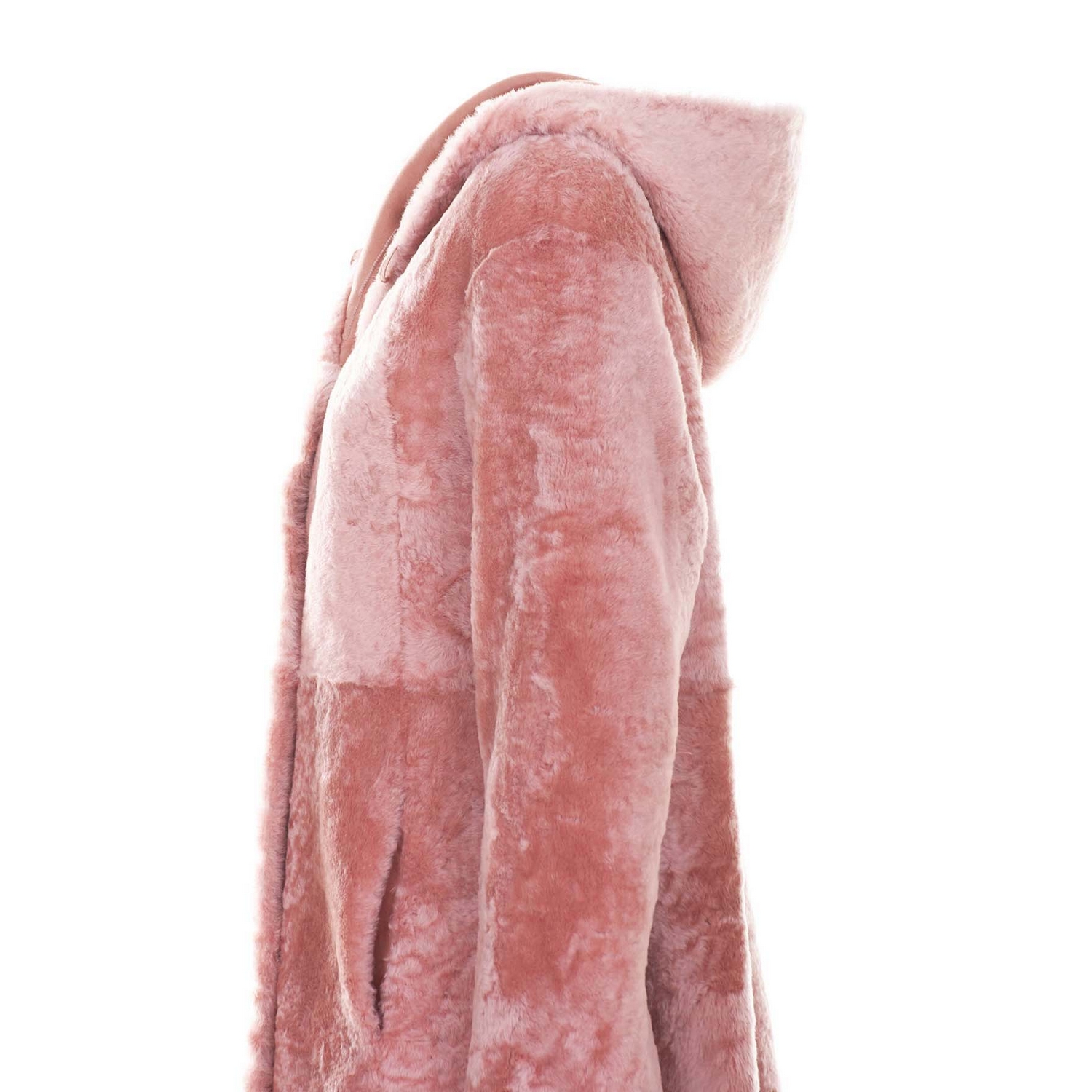 Italian quality handmade genuine leather soft and warm reversible pink hooded shearling coat for wom