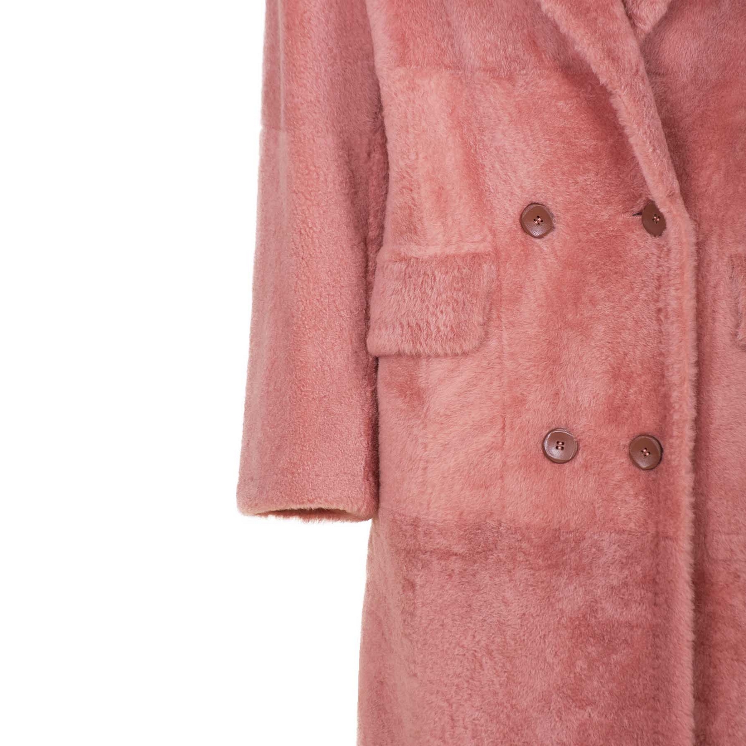 Luxury made in Italy genuine leather double-breasted reversible pink shearling coat with lapel colla