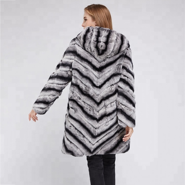 Europe Fashion Chinchilla Rex Rabbit Fur Women Long Coat