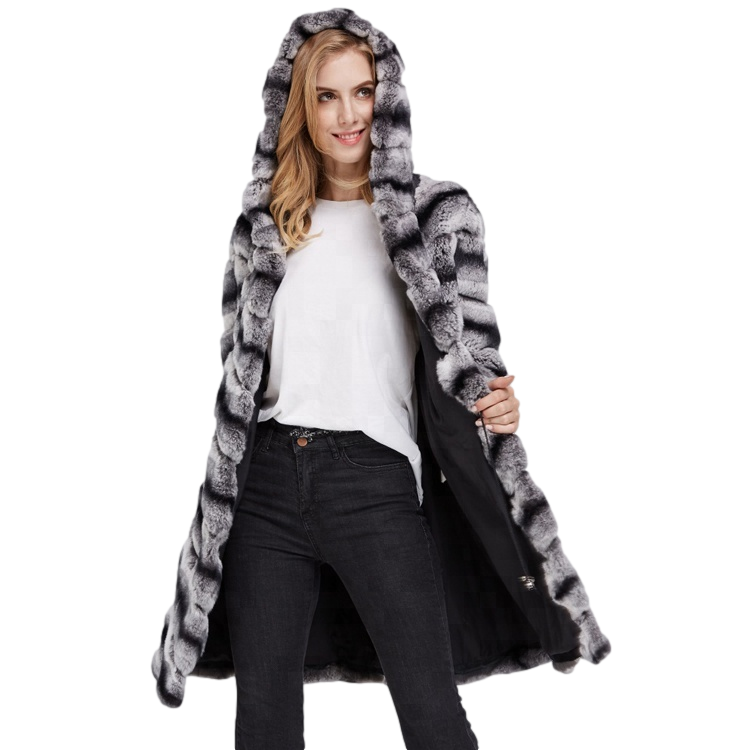 Europe Fashion Chinchilla Rex Rabbit Fur Women Long Coat