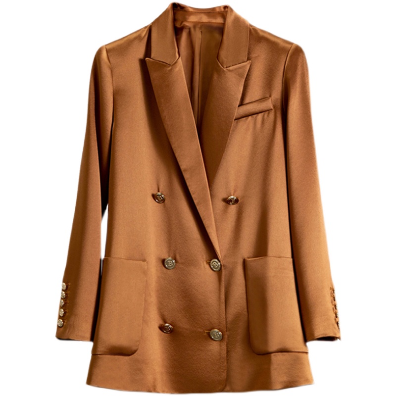 Jindou Satin Double Breasted Ladies Suits Office Wear Brown Oversized Ladies Jackets Blazers
