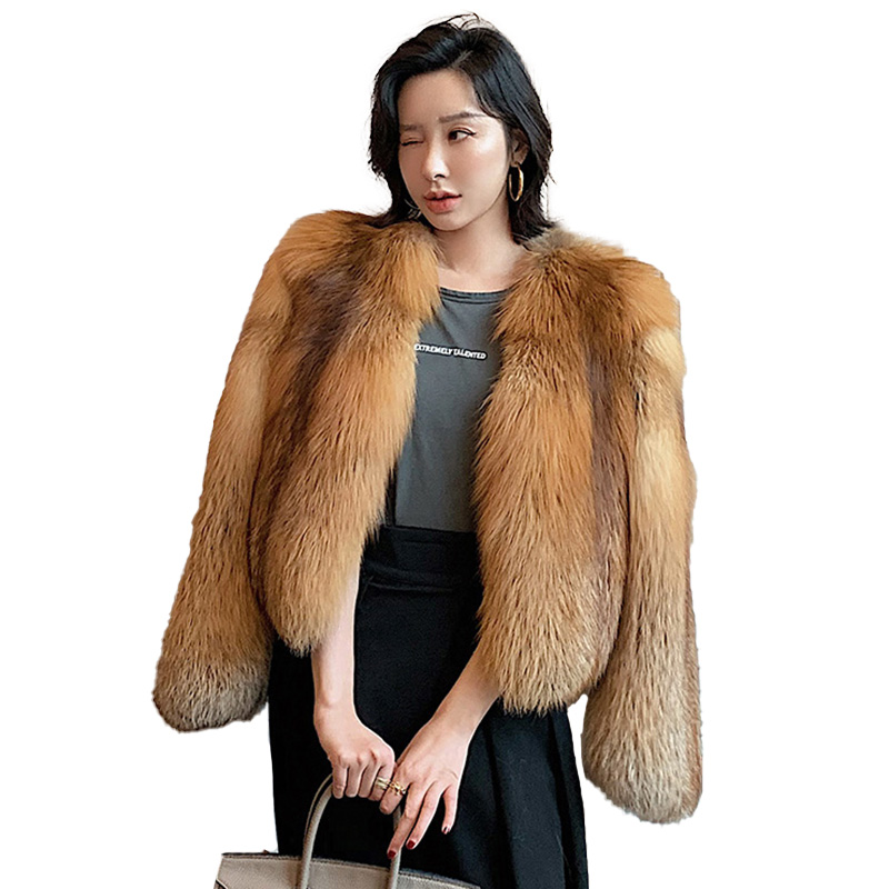Wholesale Luxury Winter Warm Red Fox Fur Coat Real Fur Jacket Woman