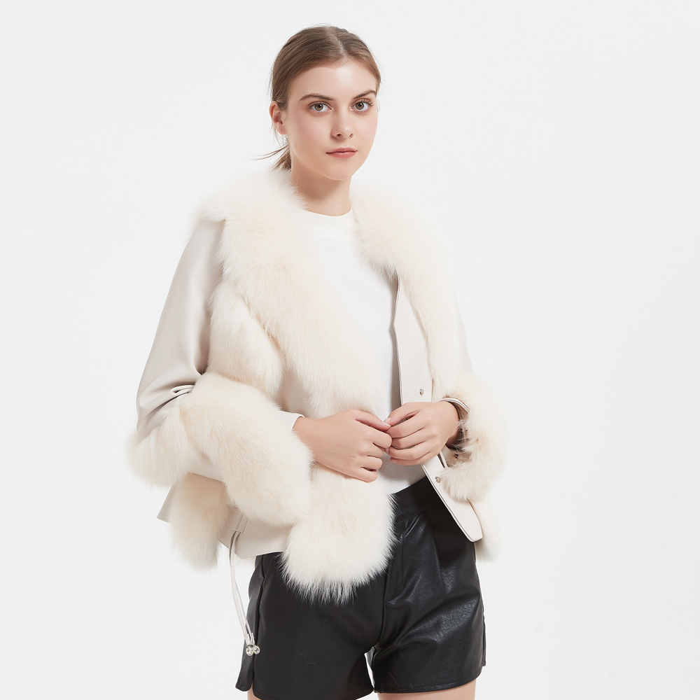 Fox fur Large fur collar Women's winter clothes keep warm Sheepskin coat White duck down included