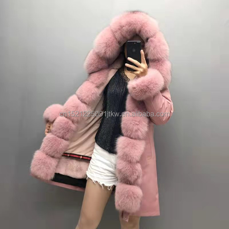 Popular  Style   fox   fur trimming  women's   Parka    Winter  fur  parka     Women   popular  fur 