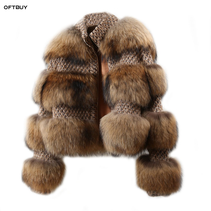 OFTBUY 2021 Winter Jacket Women Real Fur Coat Natural Raccoon Fur Woolen Coat Bomber Jacket Korean S