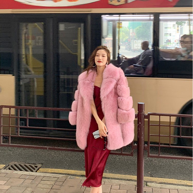 New Style Real Fur Coat Female Winter Warm Long Outerwear Fur Coat 100% Natural Fox Fur Woman's Coat