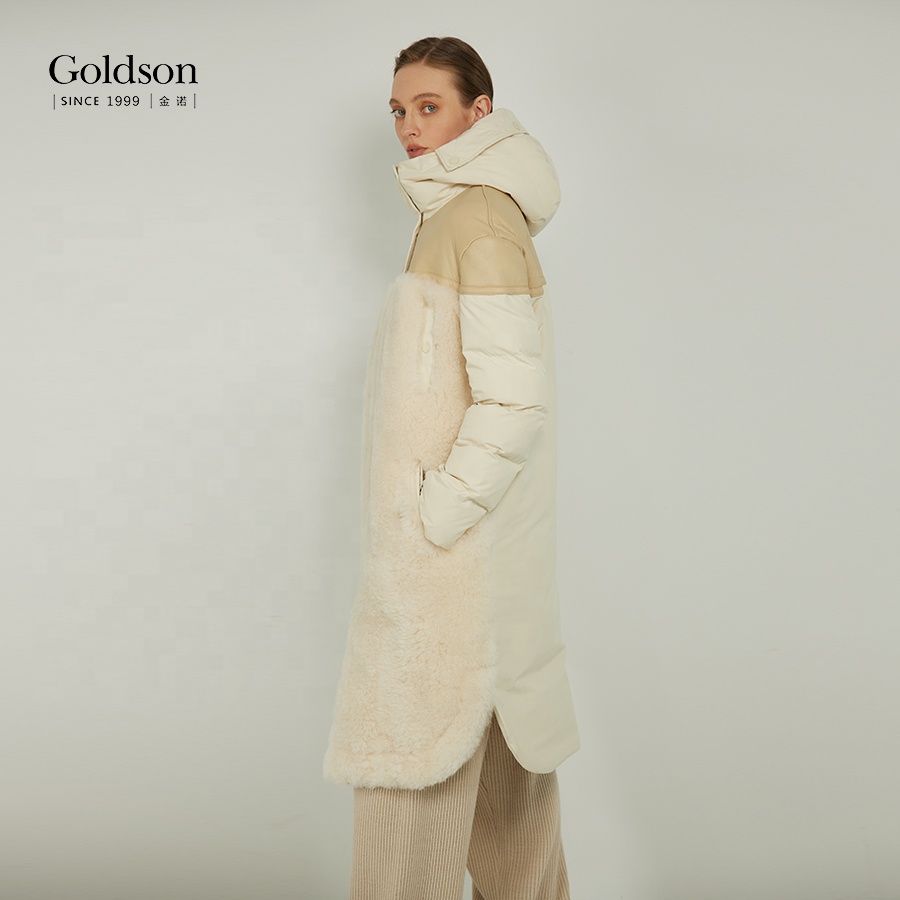 Essential Warmth Lamb Wool Hand warmer Pocket Duck Down Jacket For Woman