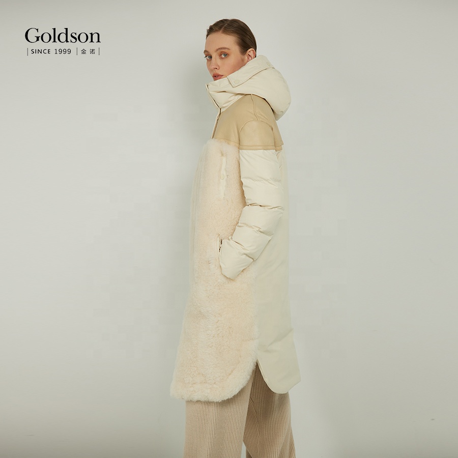 Essential Warmth Lamb Wool Hand warmer Pocket Duck Down Jacket For Woman