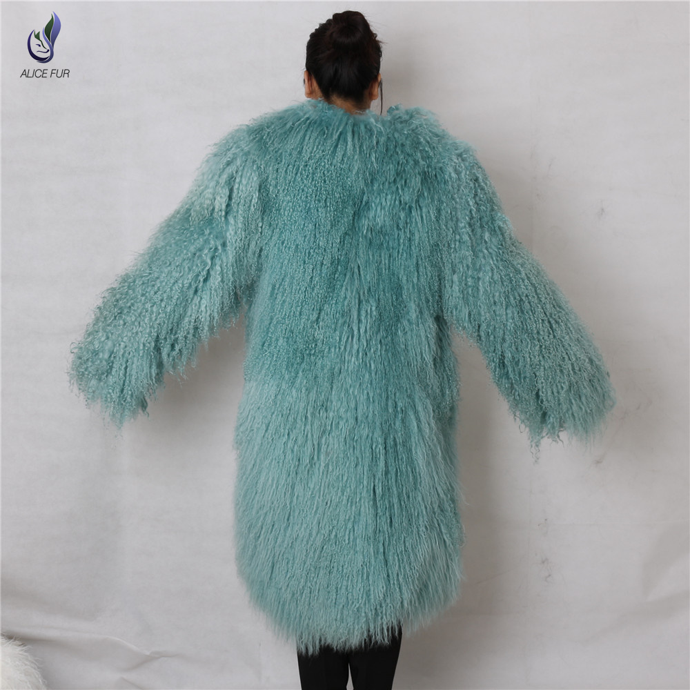 Long style Mongolian Sheep Fur Coat Jacket Overcoat fashion Women's Winter Warm tibetan lamb Fur Coa