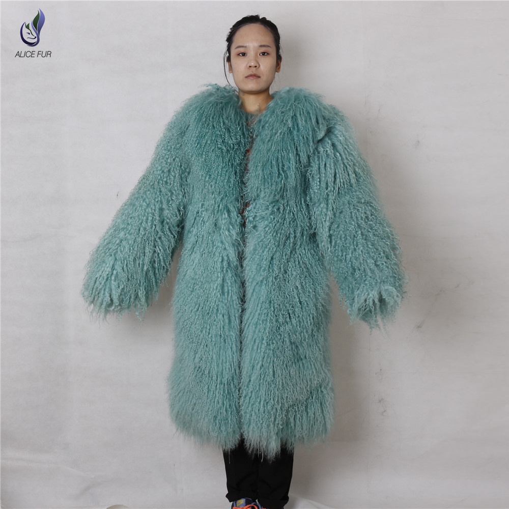 Long style Mongolian Sheep Fur Coat Jacket Overcoat fashion Women's Winter Warm tibetan lamb Fur Coa