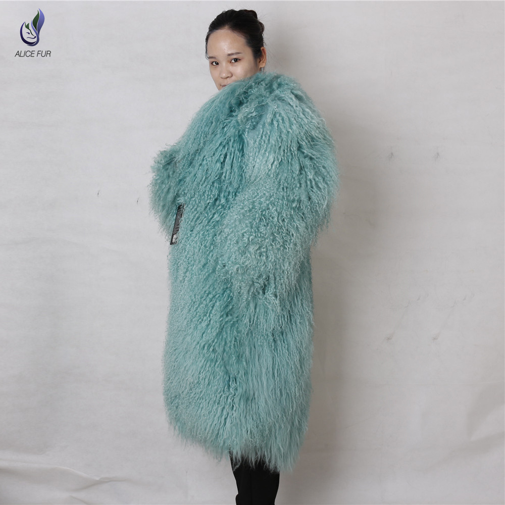 Long style Mongolian Sheep Fur Coat Jacket Overcoat fashion Women's Winter Warm tibetan lamb Fur Coa