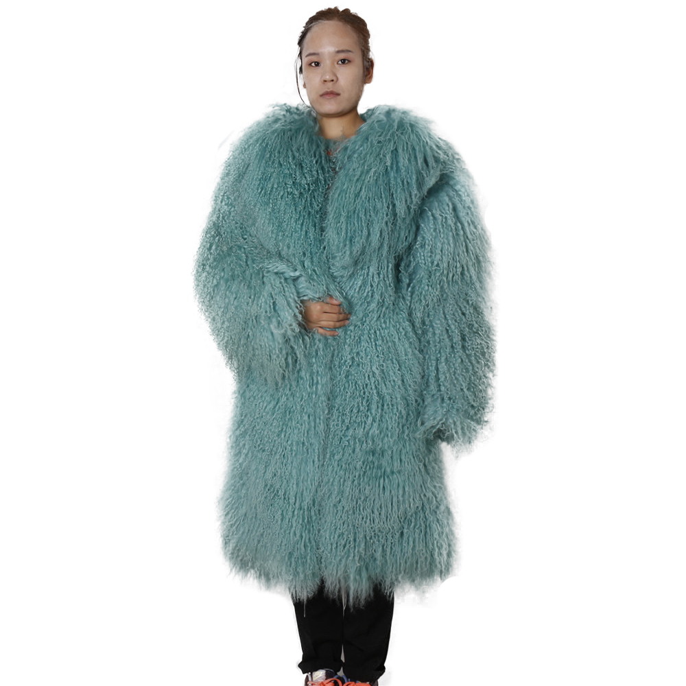 Long style Mongolian Sheep Fur Coat Jacket Overcoat fashion Women's Winter Warm tibetan lamb Fur Coa