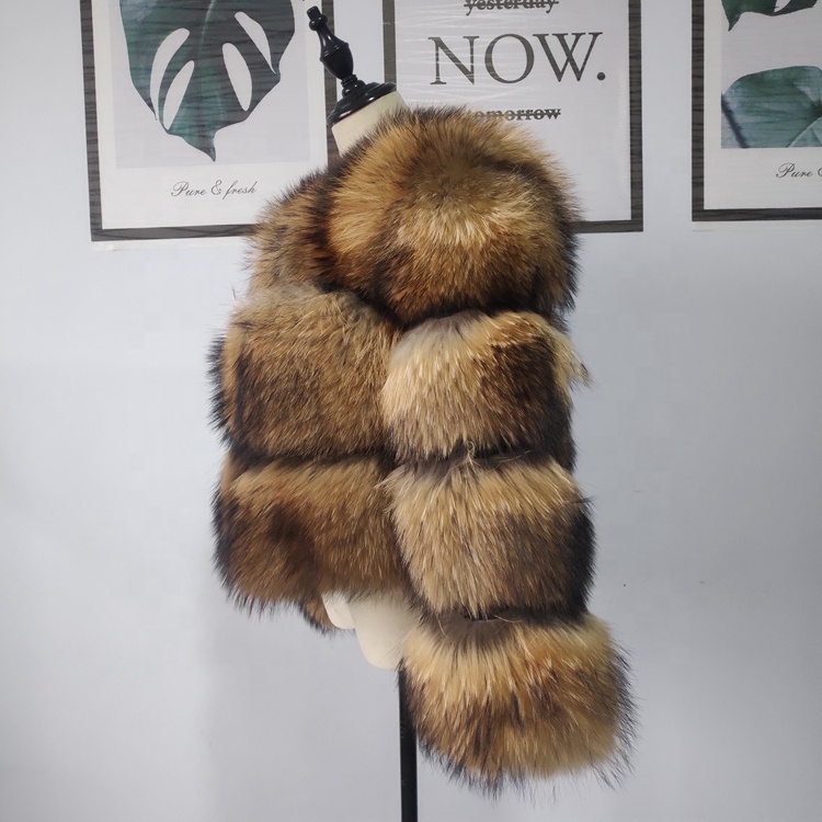 New Design Real Natural  Raccoon Fur Jacket Women Winter Fur Coat