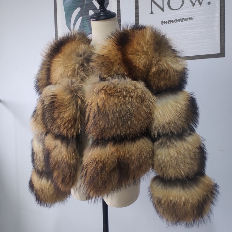 New Design Real Natural  Raccoon Fur Jacket Women Winter Fur Coat
