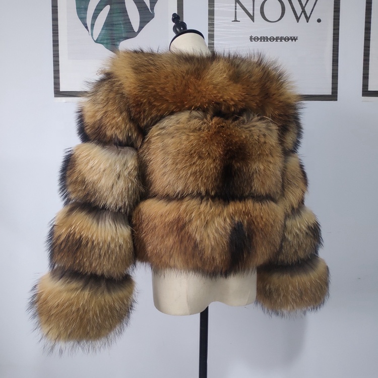 New Design Real Natural  Raccoon Fur Jacket Women Winter Fur Coat