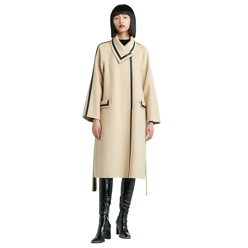 Women's casual  Wool Coat Slim Fashionable Long Women's Double-sided Coat  Wool Fabric coat with bel