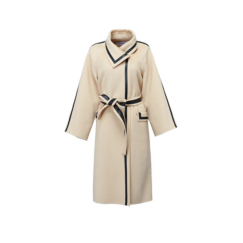 Women's casual  Wool Coat Slim Fashionable Long Women's Double-sided Coat  Wool Fabric coat with bel