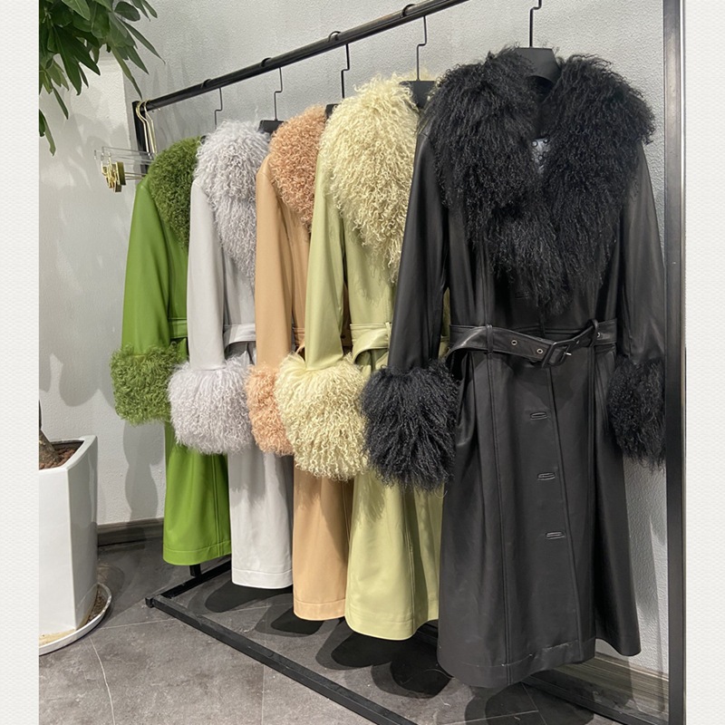New colorful custom women genuine leather coat long leather coats for ladies