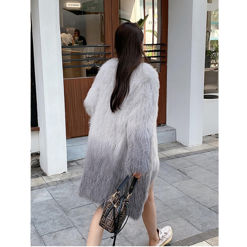 Real Fox Fur Coat Women 2022 Autumn Winter Knitted Cardigan Jacket Female Thick Warm Gradient Color 